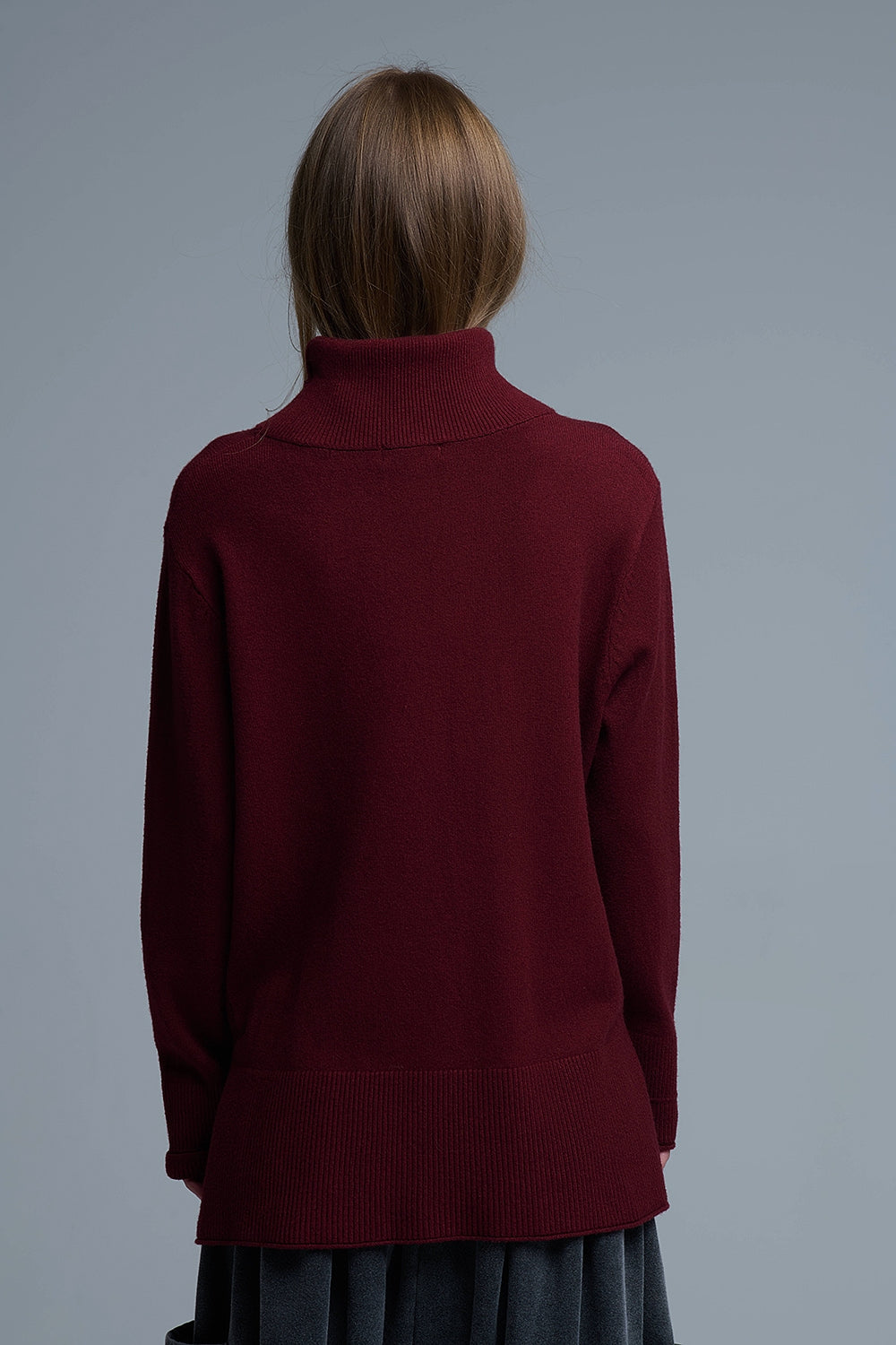 Oversized Roll Neck Sweater in Burgundy -