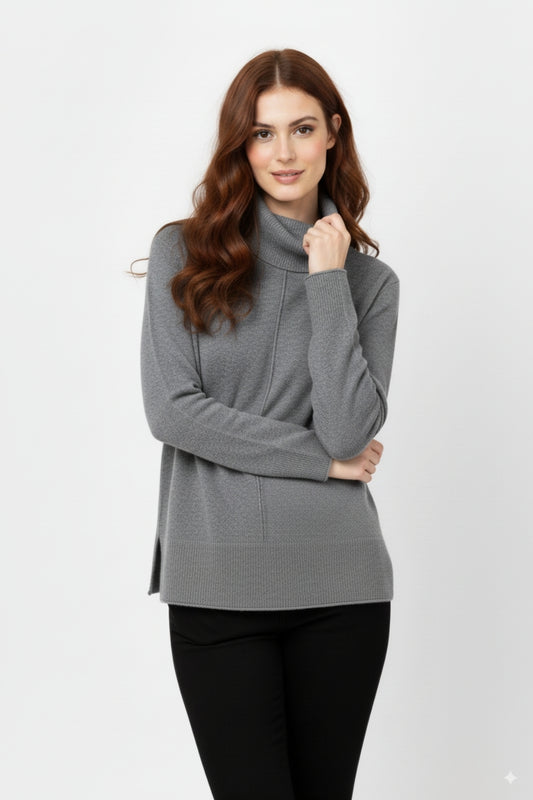 Oversized Roll Neck Sweater in Gray -