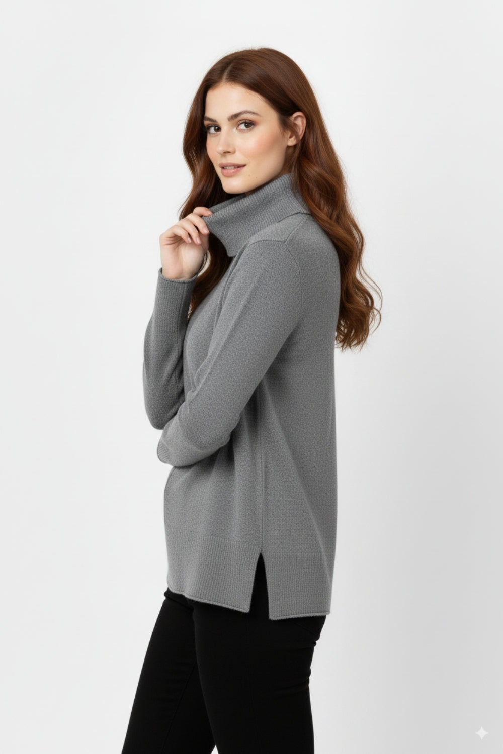 Oversized Roll Neck Sweater in Gray -