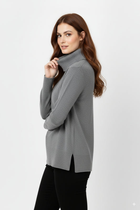 Oversized Roll Neck Sweater in Gray -