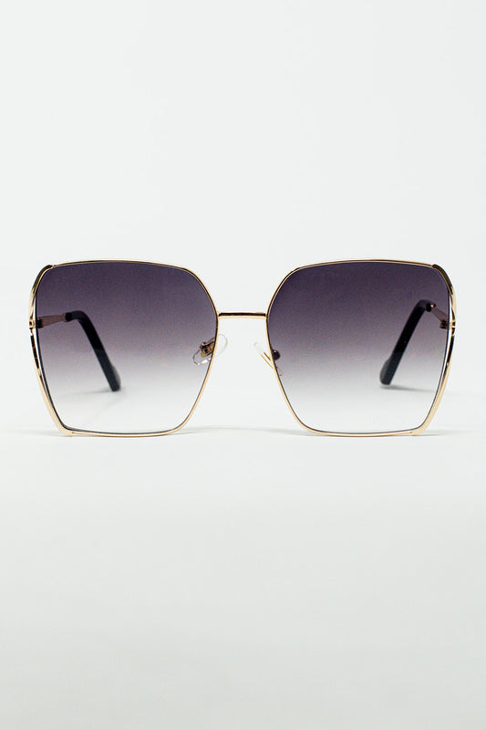 Oversized Square Metal Sunglasses In Black Gradient Lens - Sunglasses