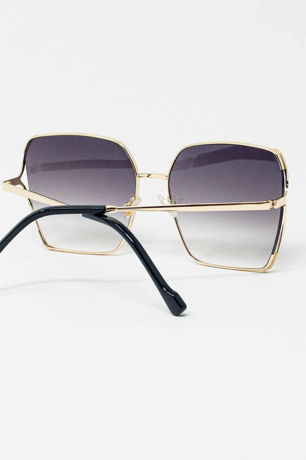 Oversized Square Metal Sunglasses In Black Gradient Lens - Sunglasses