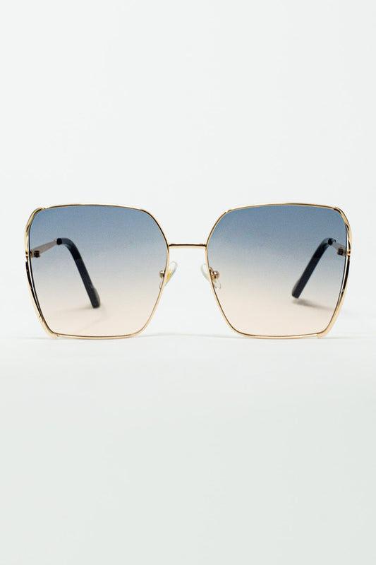 Oversized Square Metal Sunglasses In Blue Gradient Lens - Sunglasses