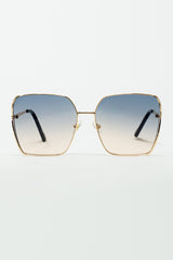 Oversized Square Metal Sunglasses In Blue Gradient Lens