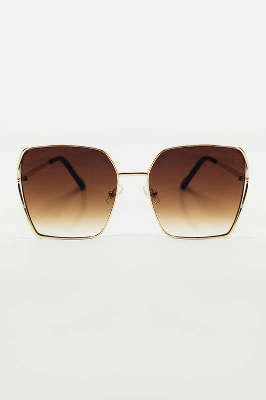 Oversized Square Metal Sunglasses In Brown Gradient Lens - Sunglasses