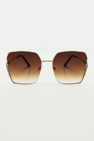 Oversized Square Metal Sunglasses In Brown Gradient Lens