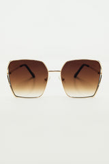 Oversized Square Metal Sunglasses In Brown Gradient Lens