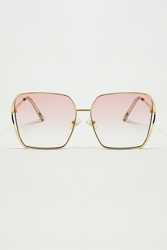 Oversized Square Metal Sunglasses In Light Pink Gradient Lens - Sunglasses