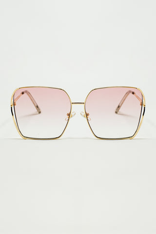 Oversized Square Metal Sunglasses In Light Pink Gradient Lens