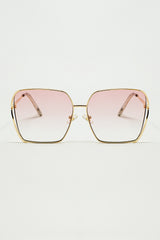 Oversized Square Metal Sunglasses In Light Pink Gradient Lens