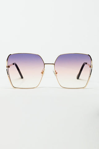 Lunettes de soleil carrées surdimensionnées en métal avec verres dégradés violets