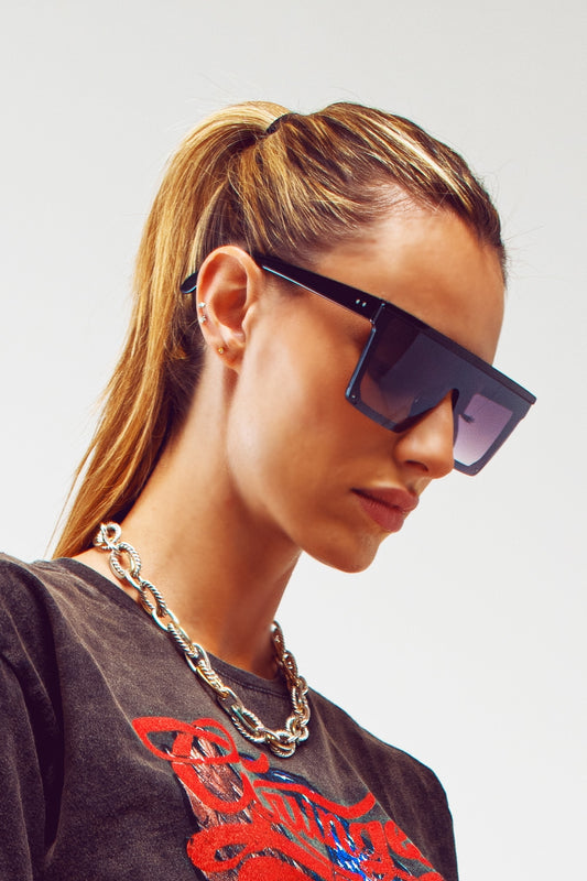 Oversized Squared 70´s Sunglasses in Black - Sunglasses