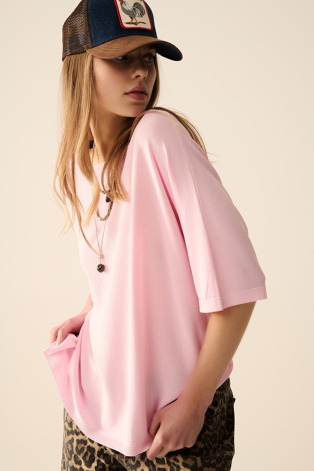 Oversized sweater in Pink with Elbow-Length Sleeves - T-shirts