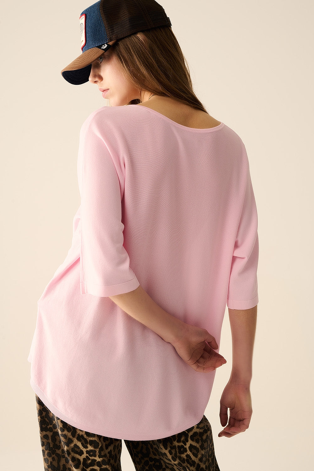 Oversized sweater in Pink with Elbow-Length Sleeves - T-shirts