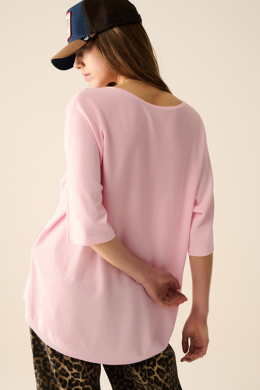 Oversized sweater in Pink with Elbow-Length Sleeves - T-shirts