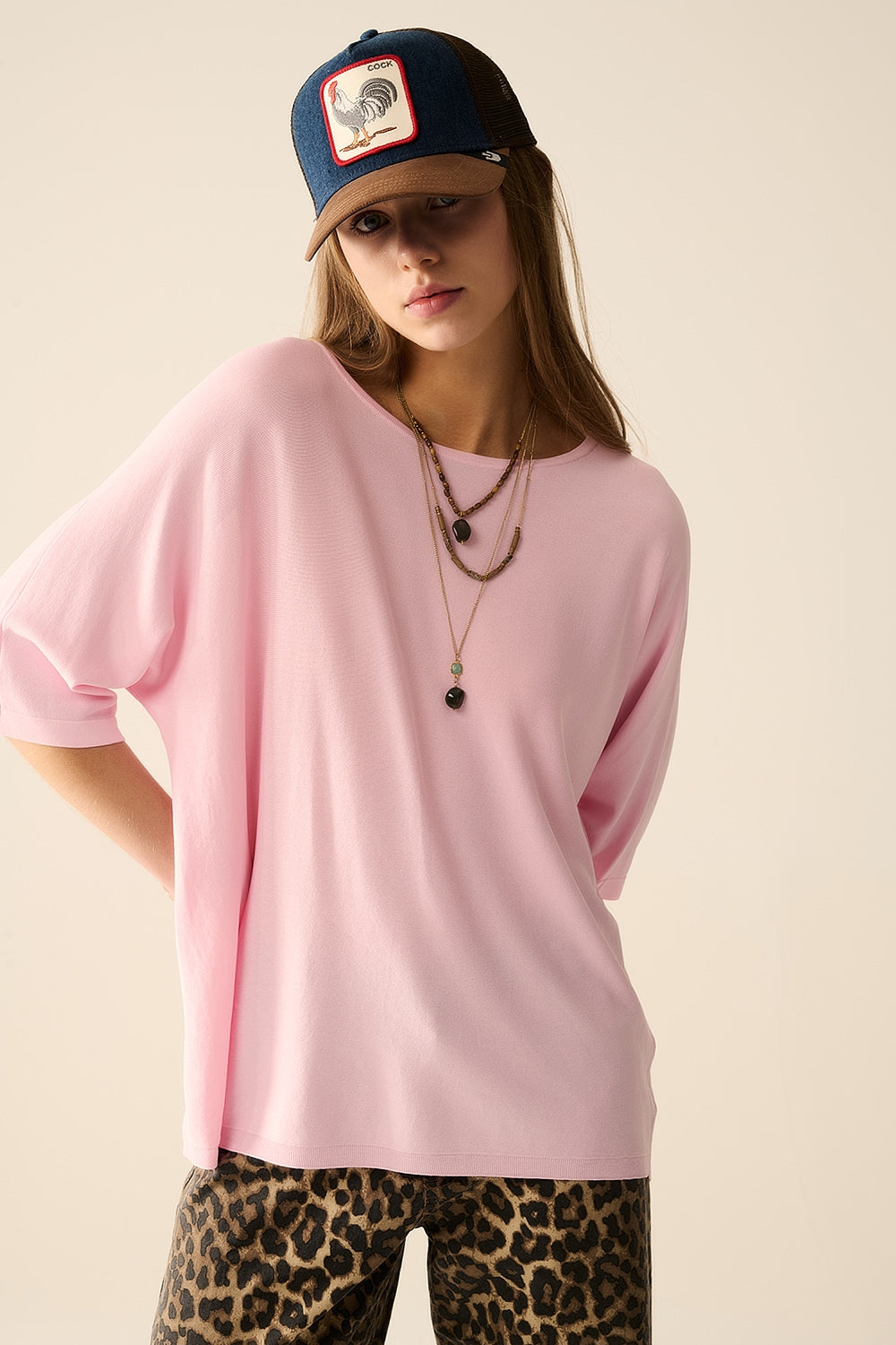 Oversized sweater in Pink with Elbow-Length Sleeves - T-shirts