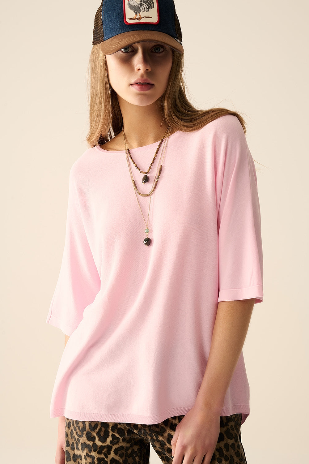 Oversized sweater in Pink with Elbow-Length Sleeves - T-shirts