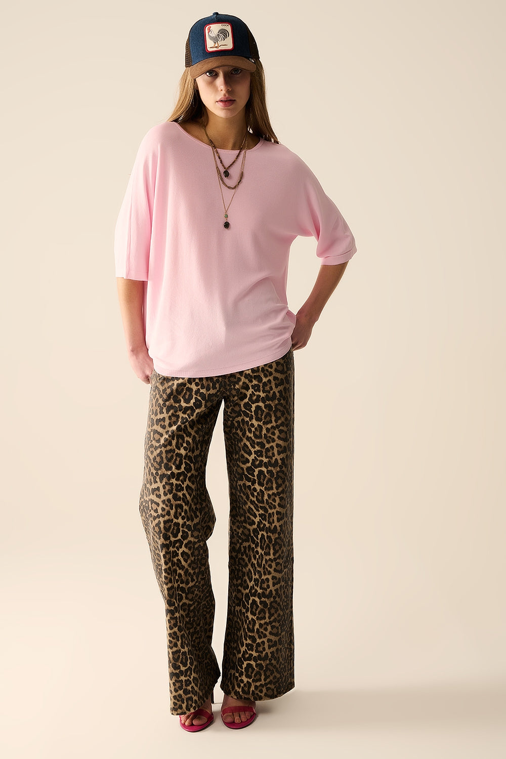 Oversized sweater in Pink with Elbow-Length Sleeves - T-shirts