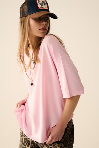Oversized sweater in Pink with Elbow-Length Sleeves