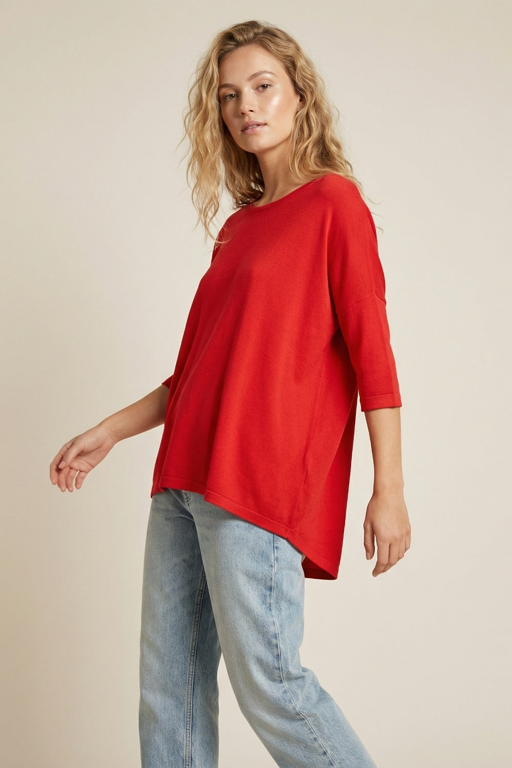 Oversized Sweater in Red with Elbow-Length Sleeves - Sweaters