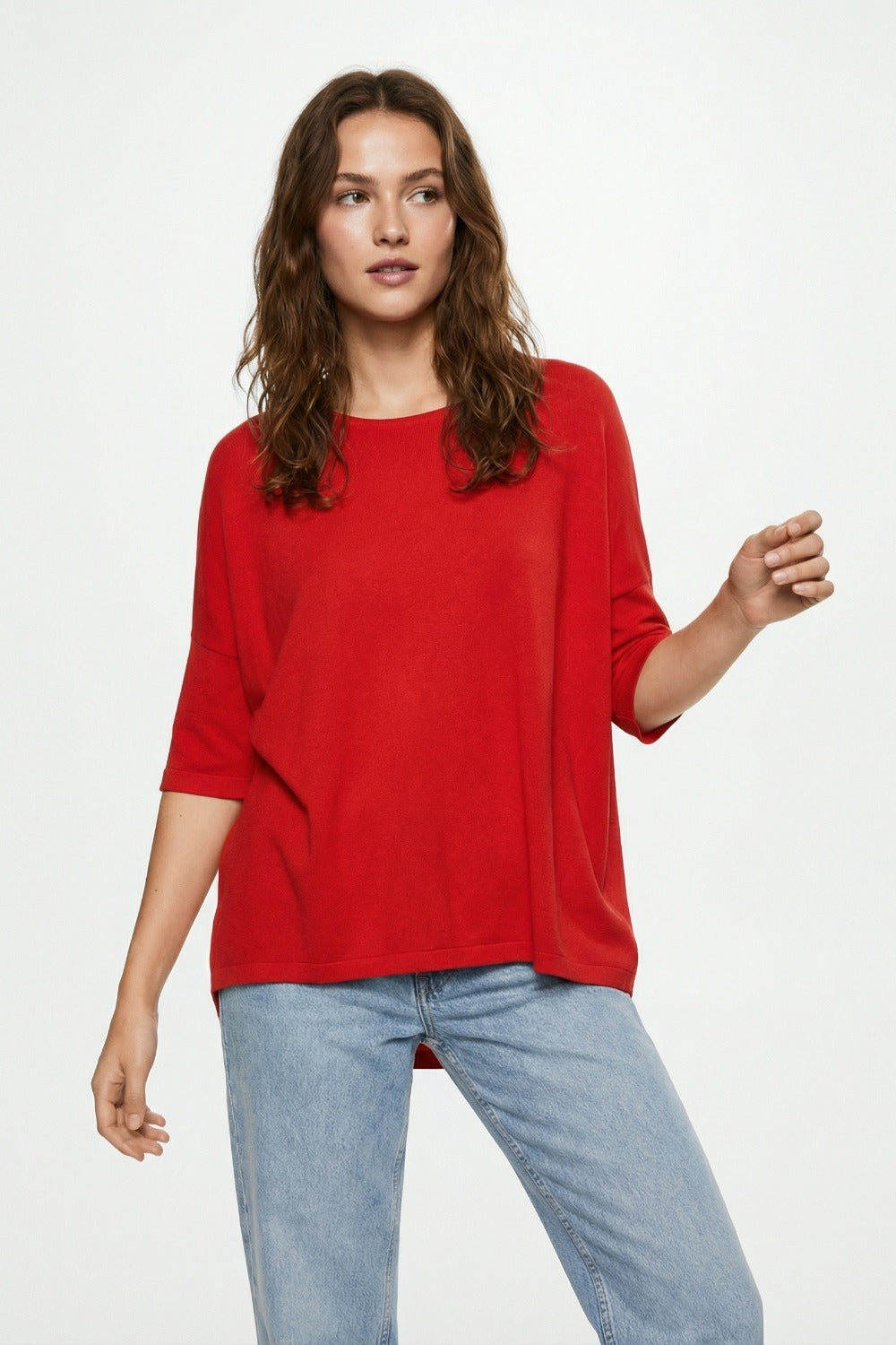 Oversized Sweater in Red with Elbow-Length Sleeves - Sweaters