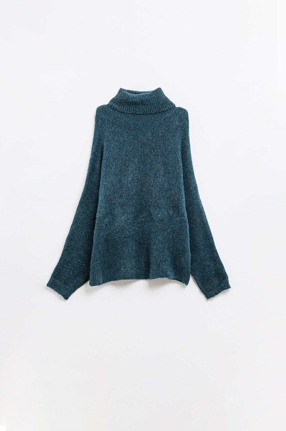 Oversized sweater in teal with a high neck and loose sleeves - Jumpers