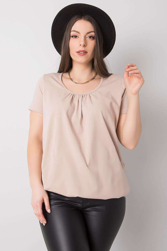 BFG oversized t shirt women's in beige with a scoop neckline and relaxed fit