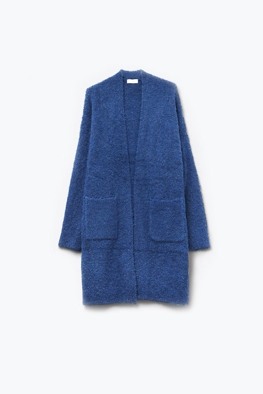 Oversized thick terry knit cardigan in blue - Cardigans