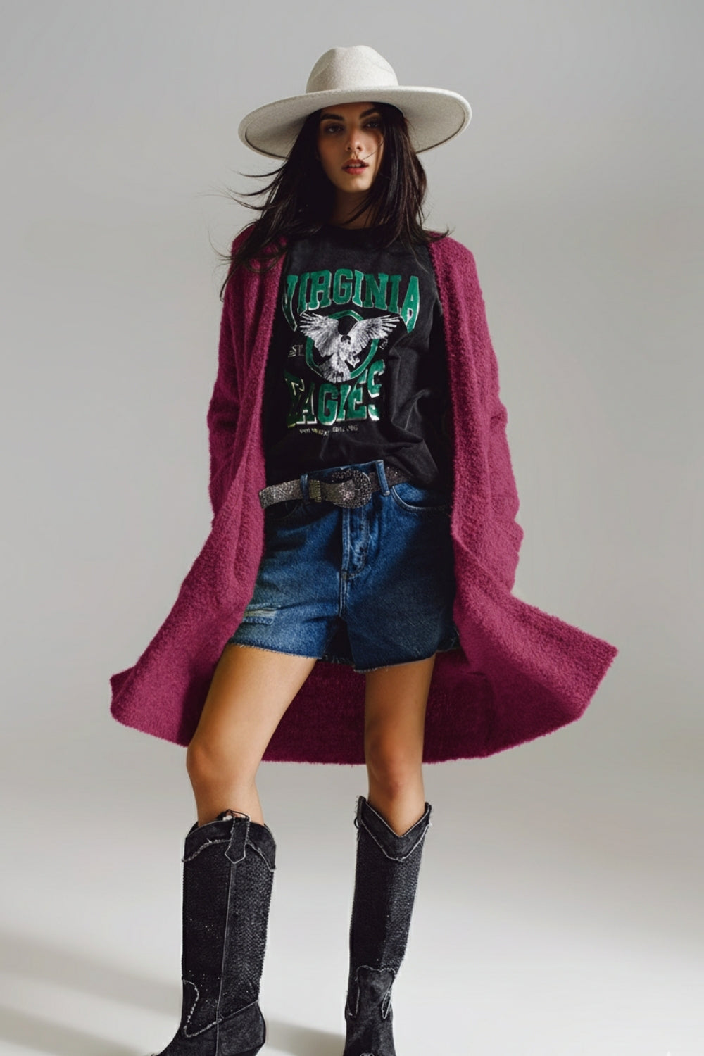 Oversized thick terry knit cardigan in fucsia - Cardigans