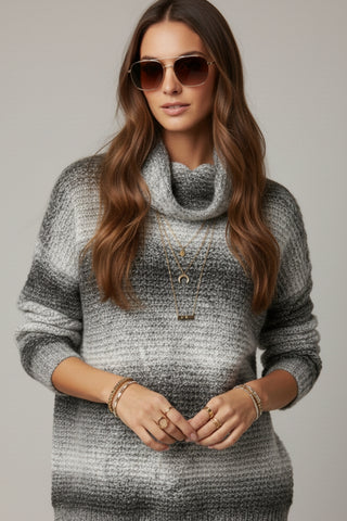 Oversized Turtleneck Comfy Sweater in Black and White