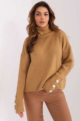 Oversized Turtleneck Sweater with Button Details