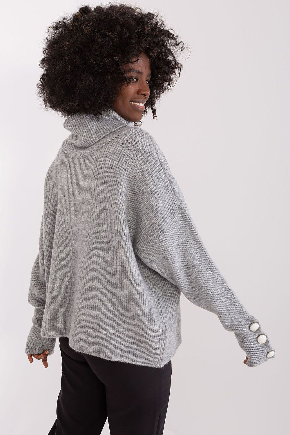 Oversized Turtleneck Sweater with Button Details - Sweaters