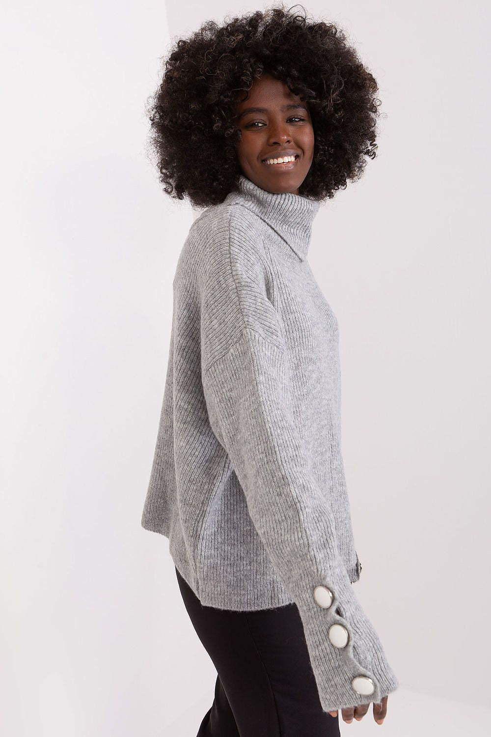 Oversized Turtleneck Sweater with Button Details - Sweaters