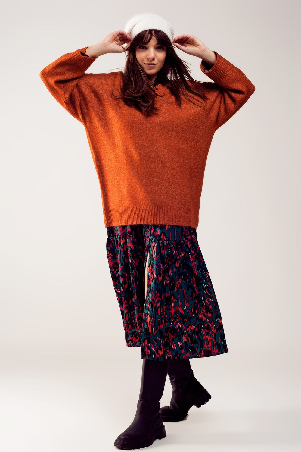 Oversized v neck sweater dress in orange - Dresses