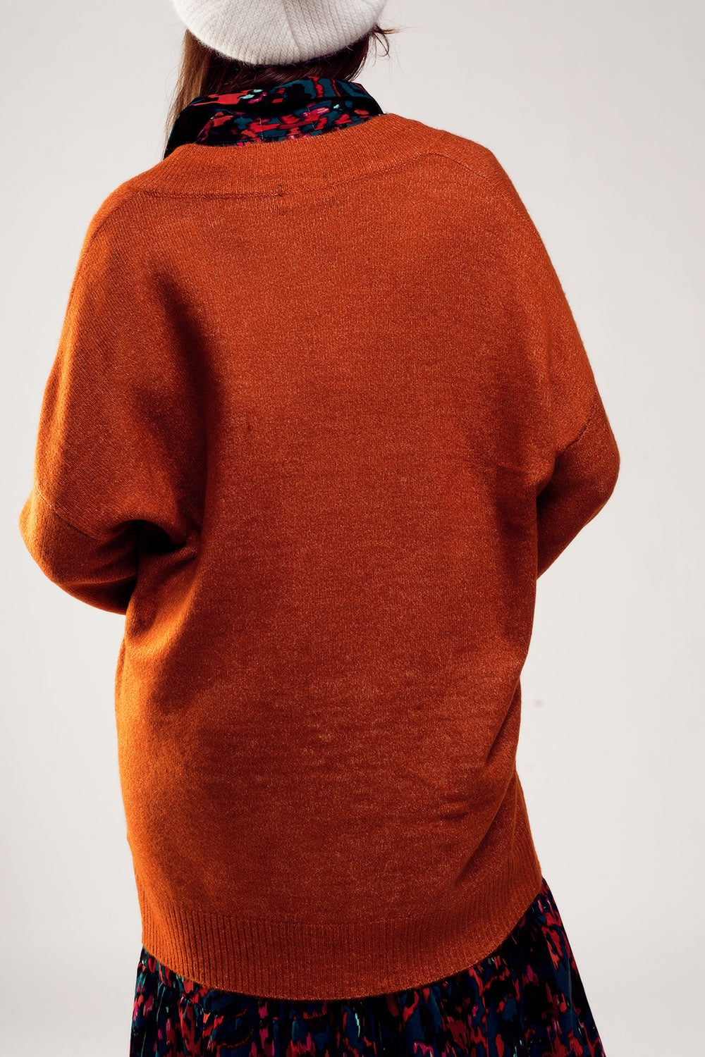 Oversized v neck sweater dress in orange - Dresses