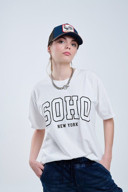 Oversized White T-shirt With Soho New York At The Front - T-Shirts