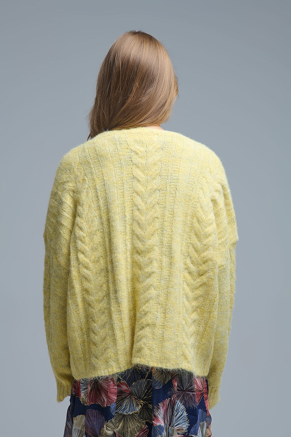 Crew Neck thin cable knit sweater in yellow - Sweaters