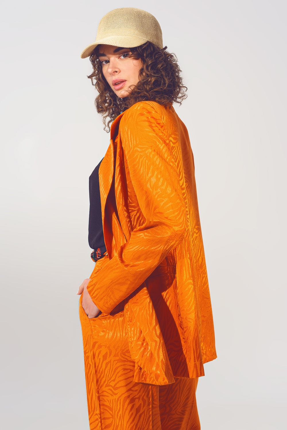Oversized Zebra Print Blazer in Orange - Blazers