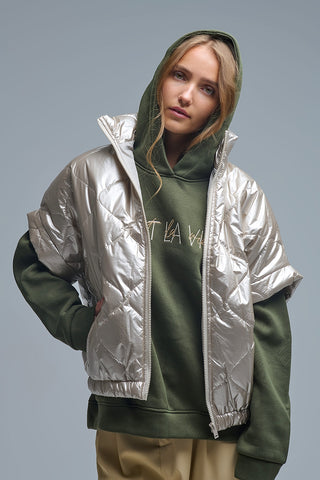 padded down jacket in gold with Cap Sleeve