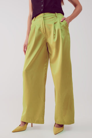 Pantalon à plis palazzo en vert citron acide