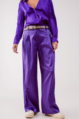 Calça palazzo plissada roxa