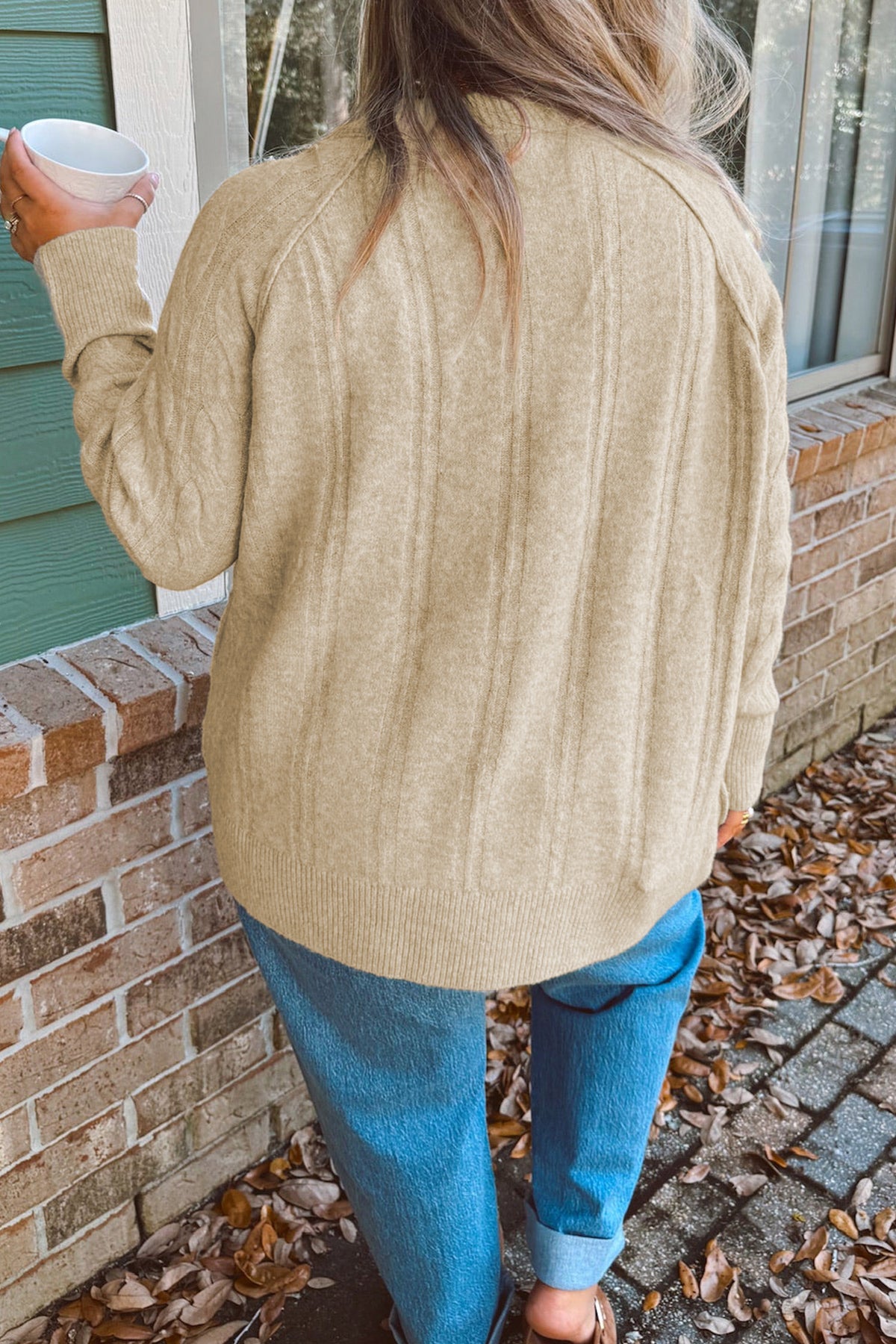 Parchment Oversized Cable Knit Long Sleeve Round Neck Tunic Length Plus Size Sweater - Plus Size/Plus Size Sweaters & Cardigans