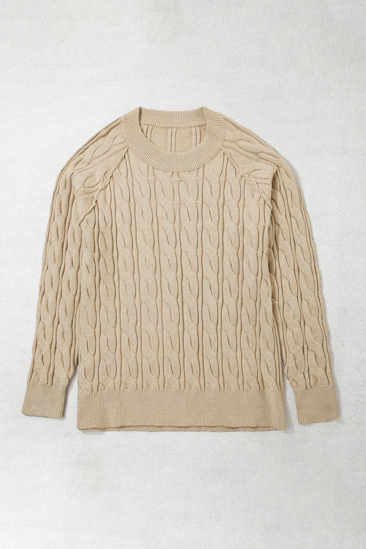Parchment Oversized Cable Knit Long Sleeve Round Neck Tunic Length Plus Size Sweater - Plus Size/Plus Size Sweaters & Cardigans