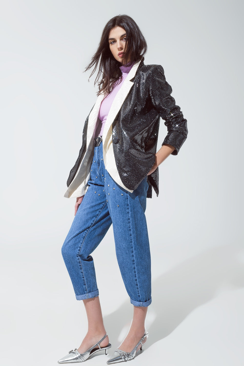 Party Relaxed Sequined Blazer in Silver - Blazers