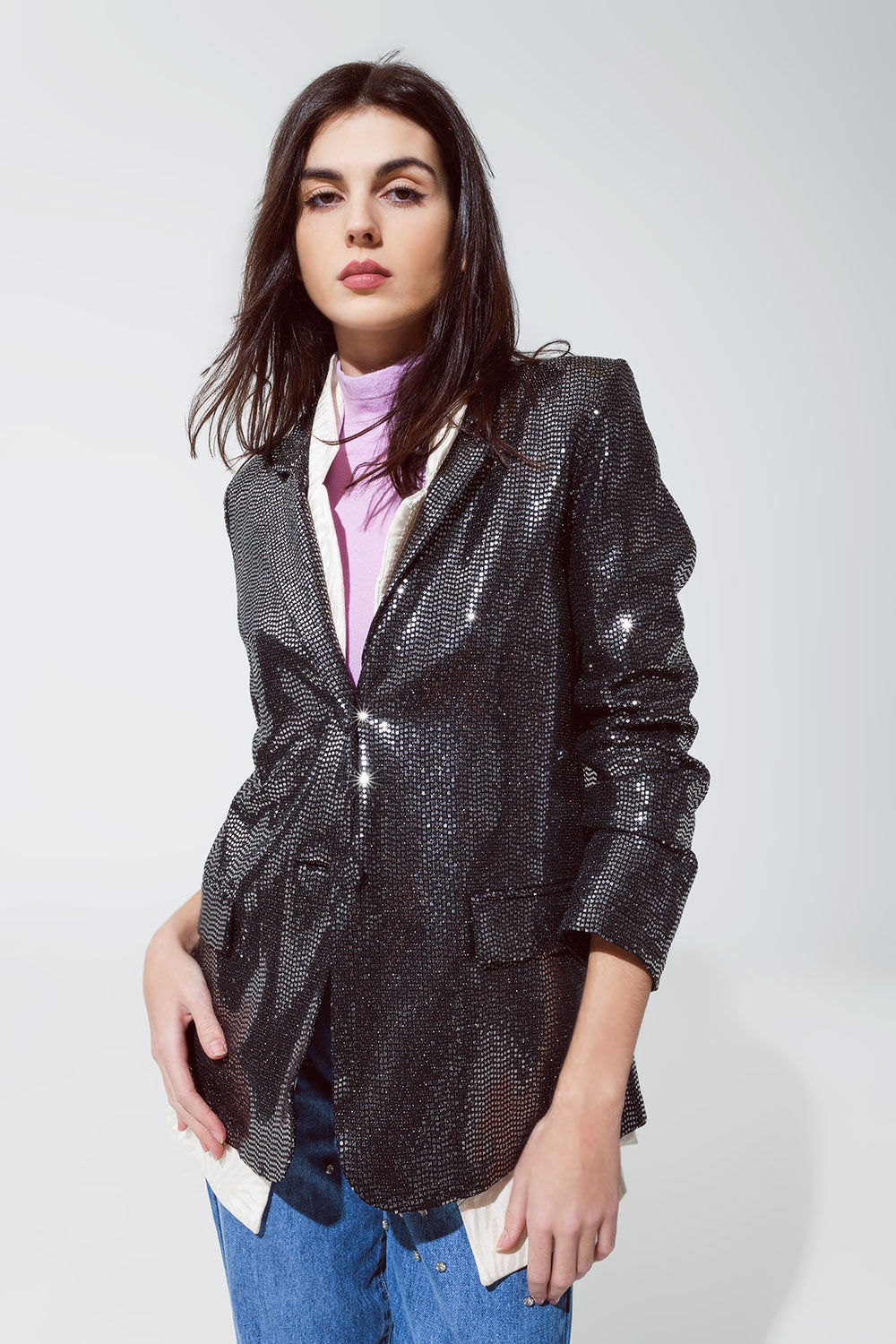 Party Relaxed Sequined Blazer in Silver - Blazers
