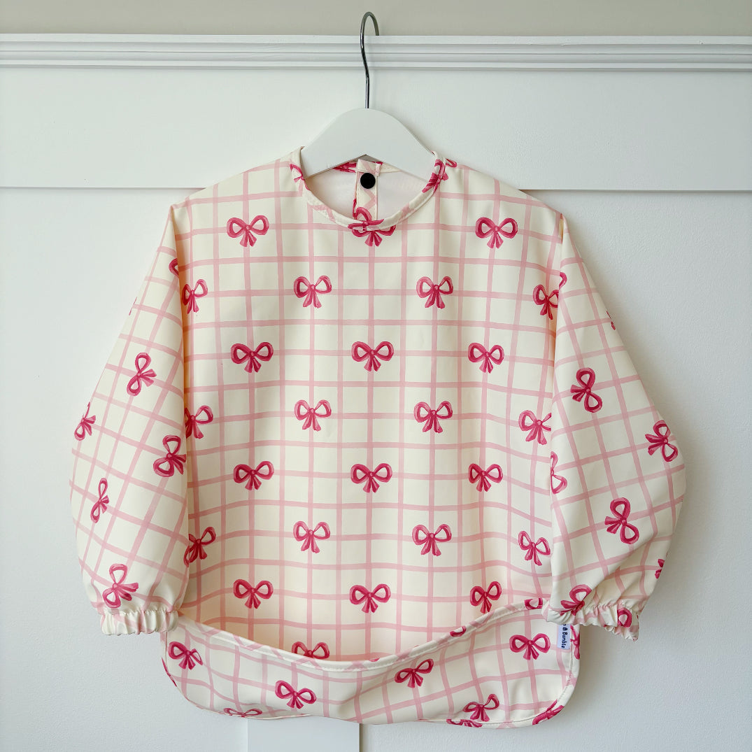 Long Sleeved Baby Bib - Pink Bow - Bibs