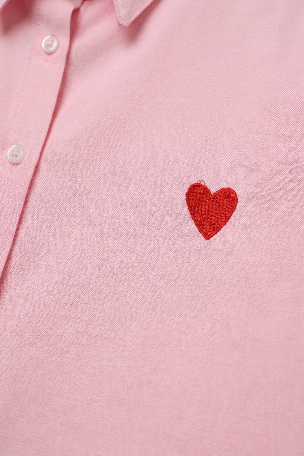 Pink Button-Down Shirt with Embroidered Heart Detail - Shirts