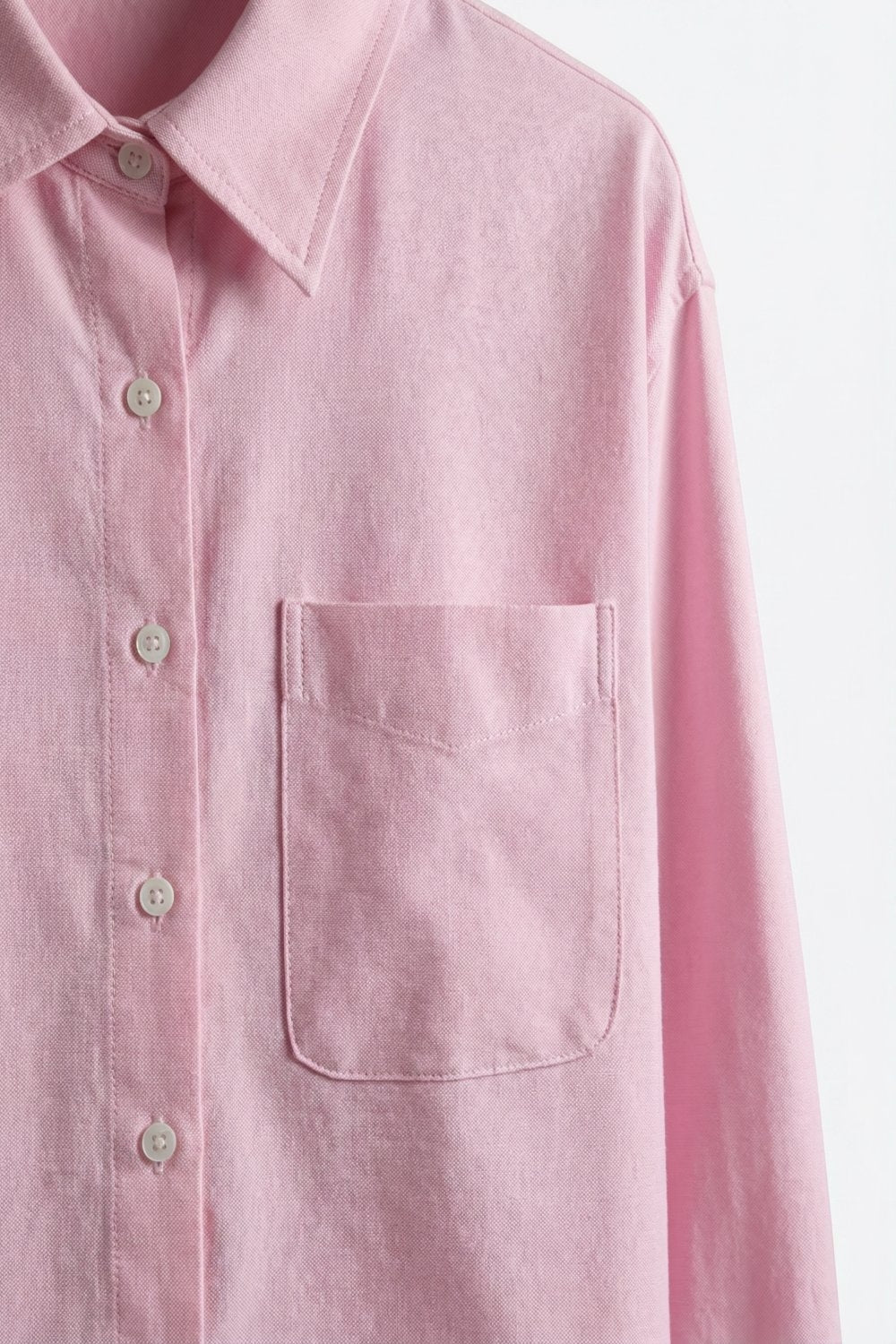Pink Button-Up Cropped Shirt with Collar - Shirts
