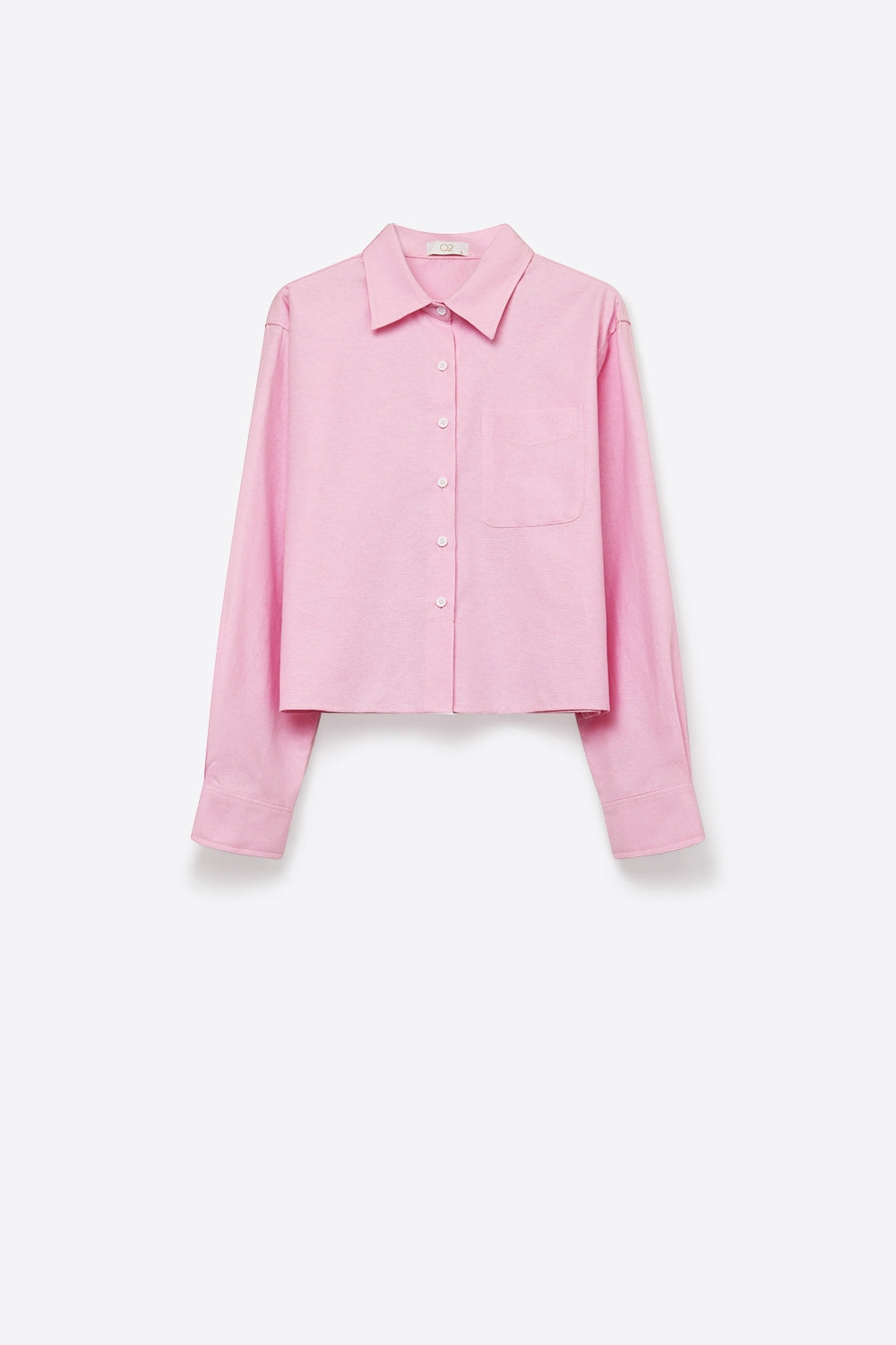 Pink Button-Up Cropped Shirt with Collar - Shirts
