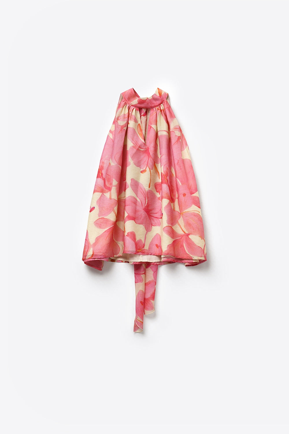 Pink Floral Soft Chiffon Halter Top - Tops